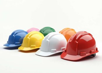 flux dev create a highly realistic image of 7 safety helmets e 0